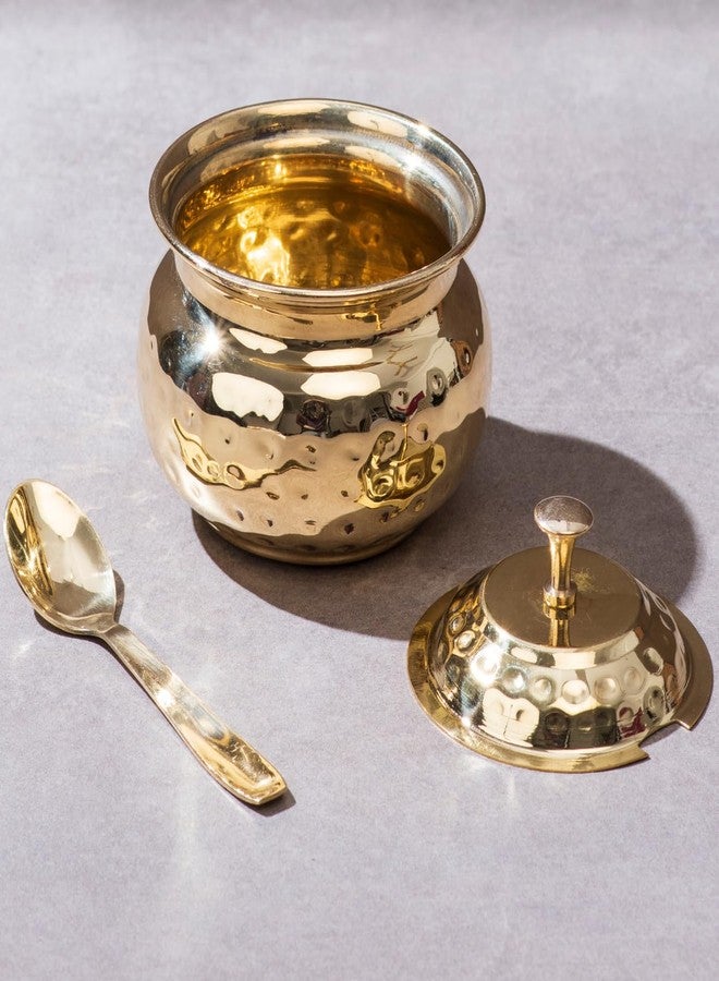 P-TAL 250 ml Brass Ghee Pot with Spoon and Lid, Oil Storage Jar for Kitchen - Image 1